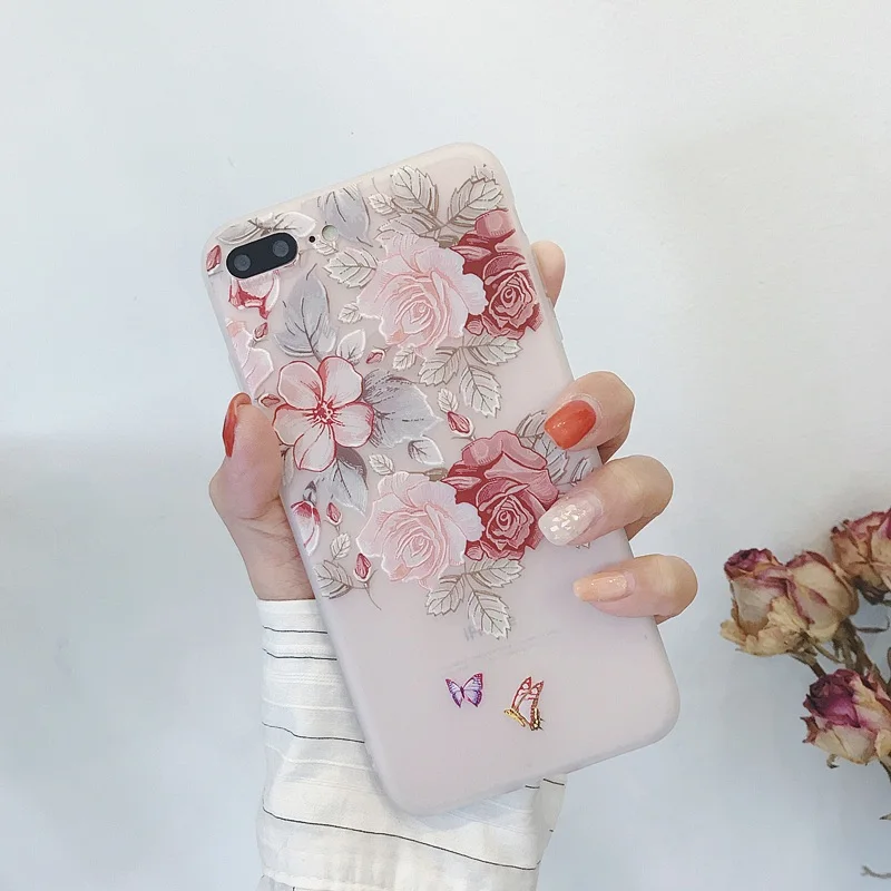 Cute 3D Emboss Flower Patterned Phone Case For iphone X 8 7 6 6S Plus Cases Soft Silicone Cover 5 5s SE Coque |