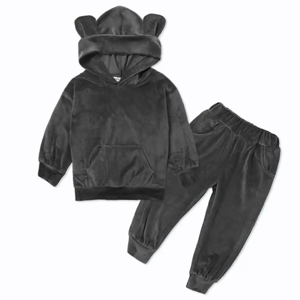 Gray Одежда для детей г. Осенне-зимняя одежда для маленьких девочек футболка+ штаны, комплект из 2 предметов Детский костюм, спортивный костюм для девочек, комплекты одежды - Цвет: Gray