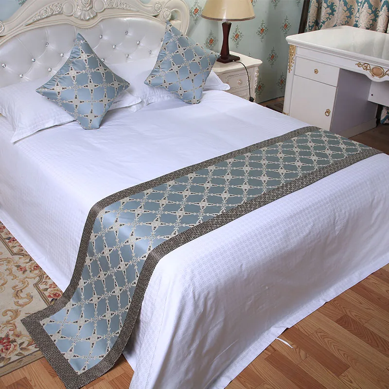 Veemi-camino de mesa de cama de estilo europeo de lujo, ropa de cama bordada, rómbica, azul, Bandera de cama, toalla, decoración de boda y Hotel para el hogar