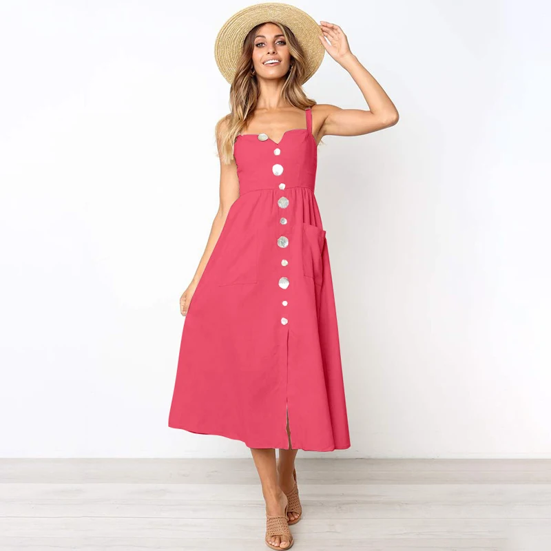 Ursohot летом спагетти ремень платье хлопок и лен карман Vestidos пляжное вечерние