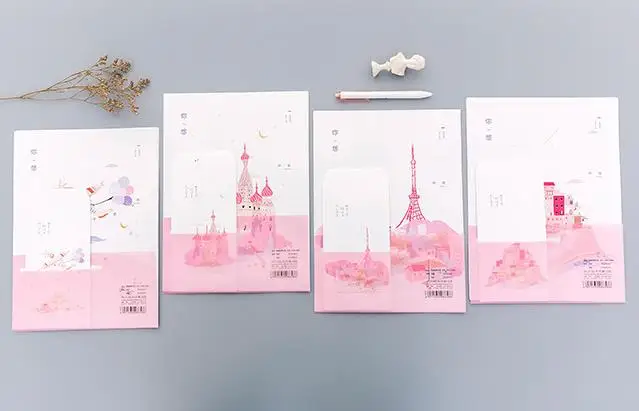 9 шт./упак. Kawaii 3 конверты+ 6 листов буквы Travel World путешествие Бумага конверт комплект с буквенным принтом, канцелярские принадлежности Подарки Поставки