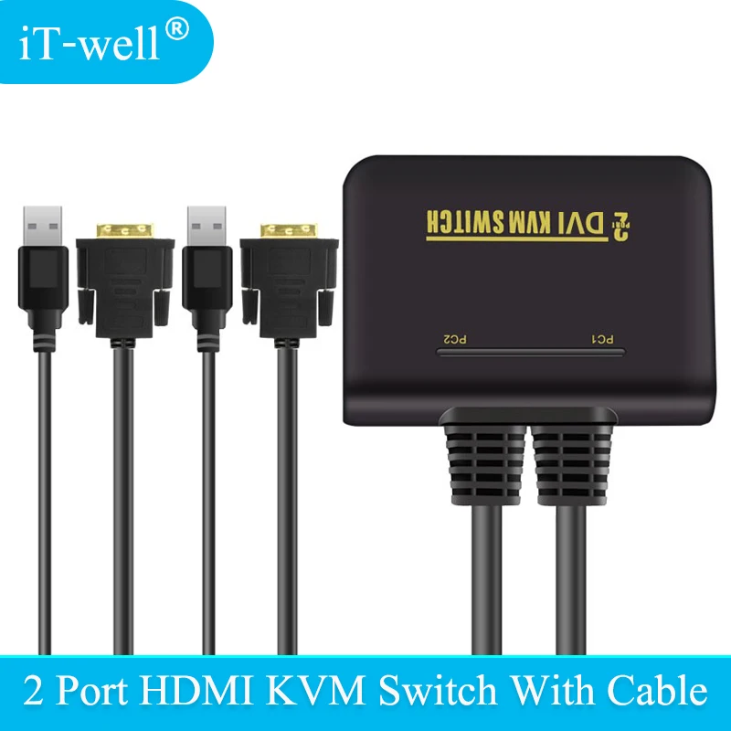 IT-well 2 порта usb Kvm переключатель dvi USB 0 DVI KVM конвертер аудио видео кабель Fr монитор