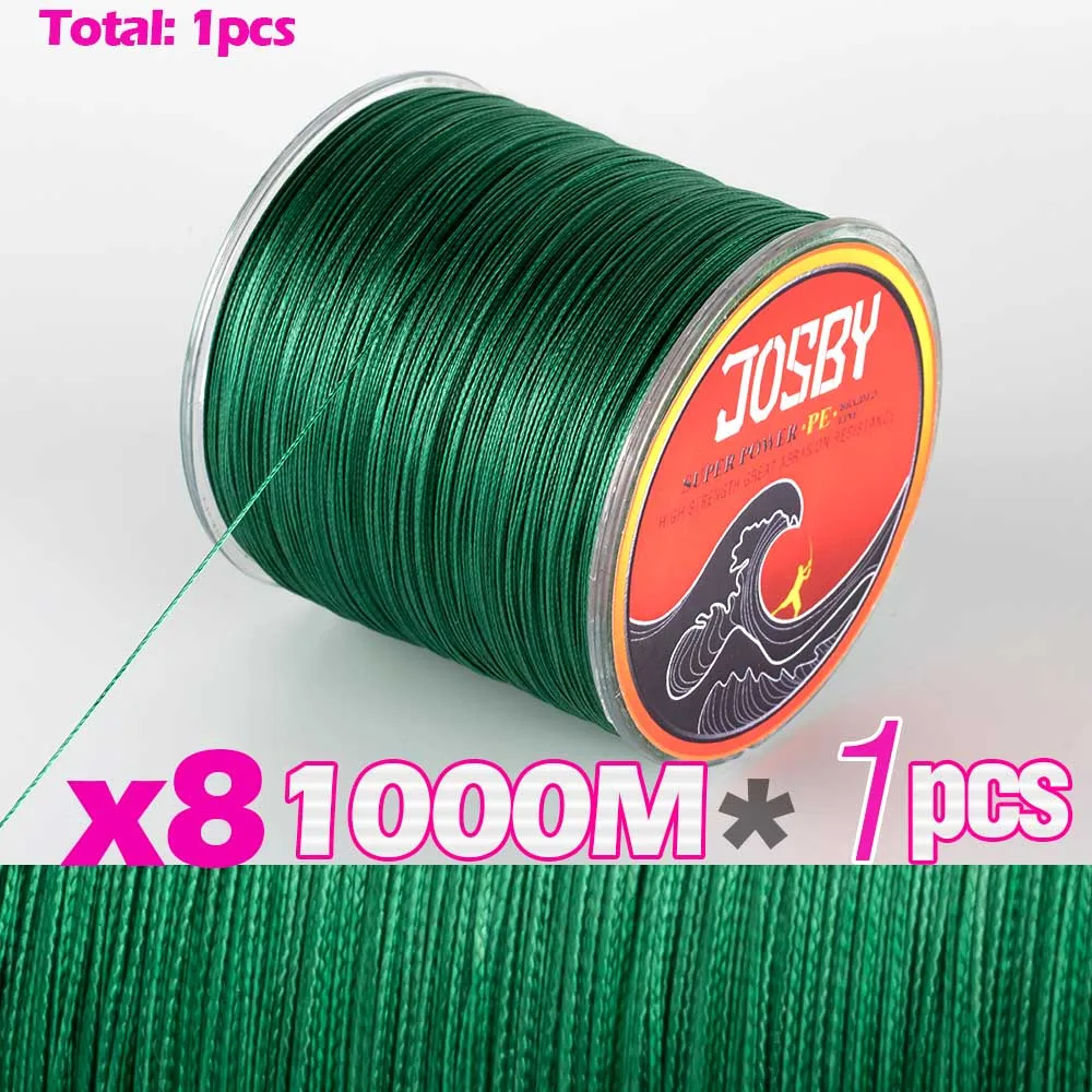 X8-1000M-Green-1psc JOSBY, 12 шт., 300 м, 500 м1000м, плетеная леска, многофиламентная, PE, 4 и 8 нитей, рыболовный шнур, 12 лб-80 фунтов, мощная Японская Технология - Цвет: X8-1000M-Green-1psc