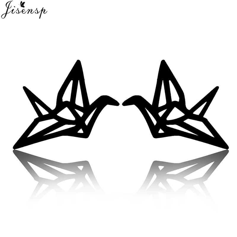 Jisensp Korean Fashion Wild Origami Crane Earrings for Women Bird Stainless Steel Jewelry Animal Earings 2019 oorbellen | Украшения и