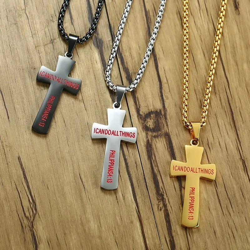 

Vnox Baseball Cross Pendant Bible Verse Men Necklace Philippians 4:13 Stainless Steel Christ Prayer Casual Jewelry 24" Chain
