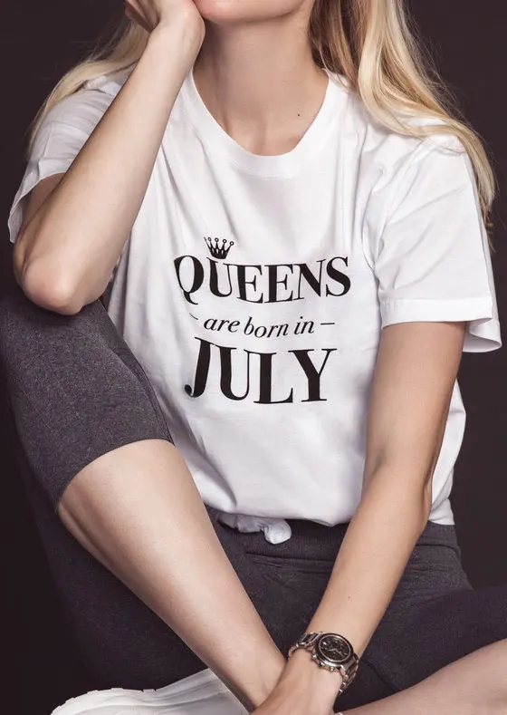 Летняя хлопковая Футболка для женщин Queens are born in July Tumblr Винтажная футболка с