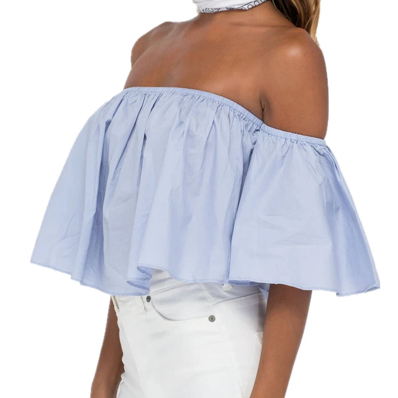 Сексуальный Топ Лифчики танки Slash шеи оборками мода знаменитости Короткие топы