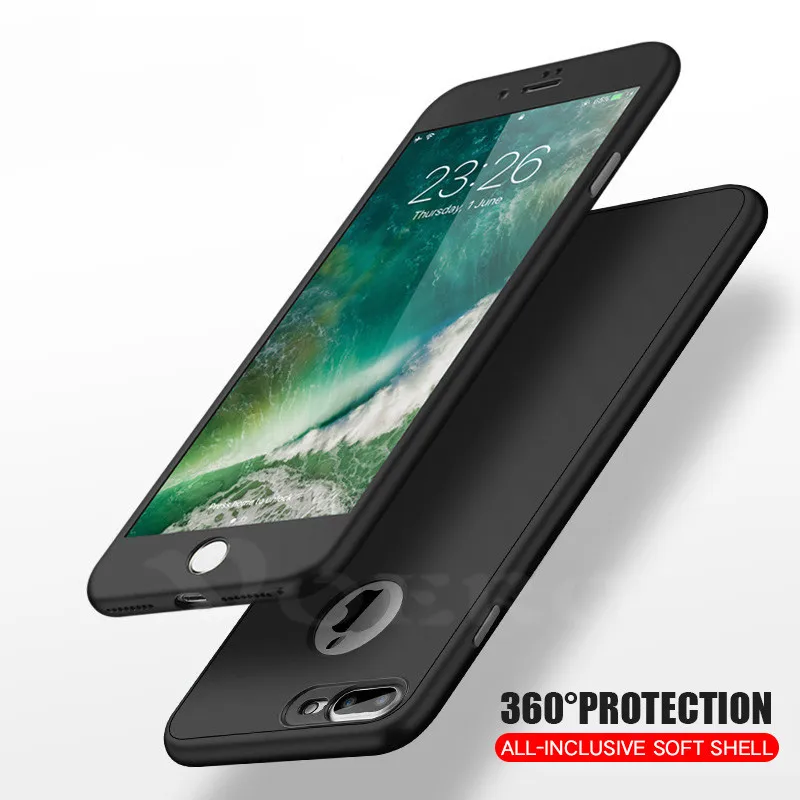 VOERO Luxury Soft TPU Silicone 360 Full Cover Cases For iPhone 7 6s 6 case 5 5s for Plus with glass |