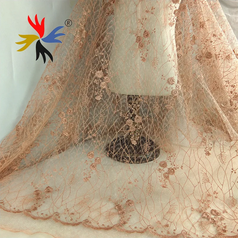 5 ярдов Белый Красный абрикосовый полиэстер вышивка Сетка кружевная ткань