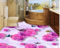 beibehang 3d flooring papel de parede stereo floor professional design pink rose butterfly aesthetic fashion 3d wallpaper tapety