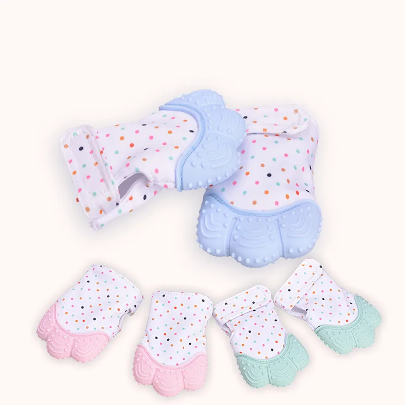 Baby Silicone Mitts Teething Mitten Glove Sound Teether Newborn Chewable Nursing Mittens Teether Natural stop Sucking Thumb Toy