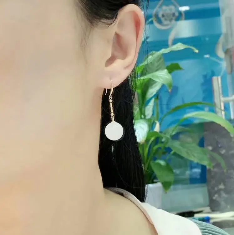 

SHILOVEM 18k yellow gold Natural White Jasper earrings classic fine Jewelry women wedding new wholesale gift myme1212999hby