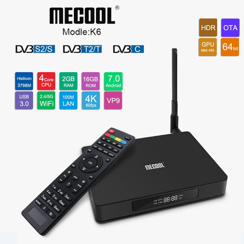 ТВ приставка DVB S2/T2/C Android Smart TVbox 2 Гб 16 4G Wifi телеприставка 4K потоковый медиаплеер K6