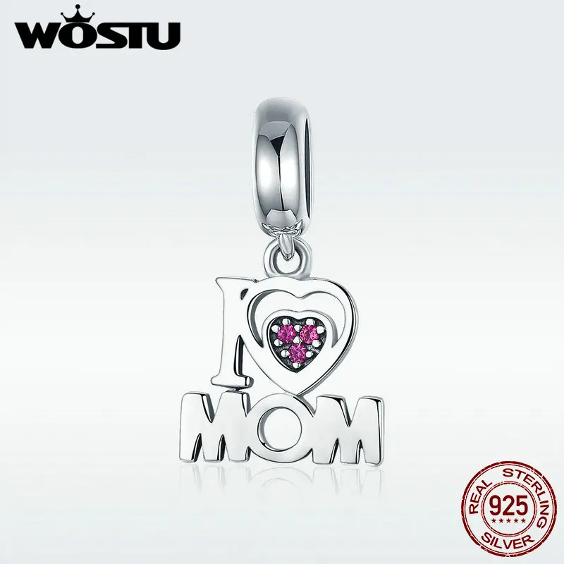 WOSTU Аутентичные 925 пробы серебряные подвески с надписью i Love Mom оригинальные