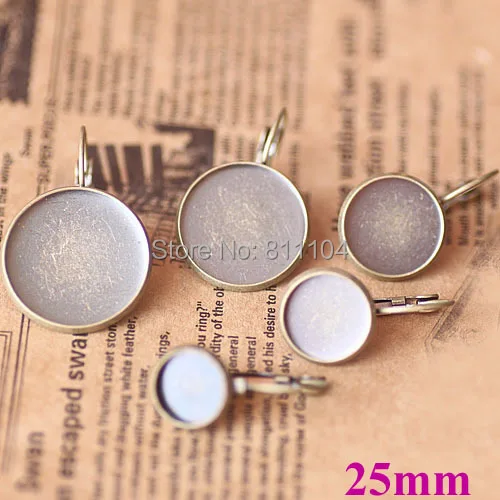 

25mm Antique bronze Plated Round Bases Bezel Cups Bases French Style Clip Hook Cabochon Settings Earrings Blank Wholesale