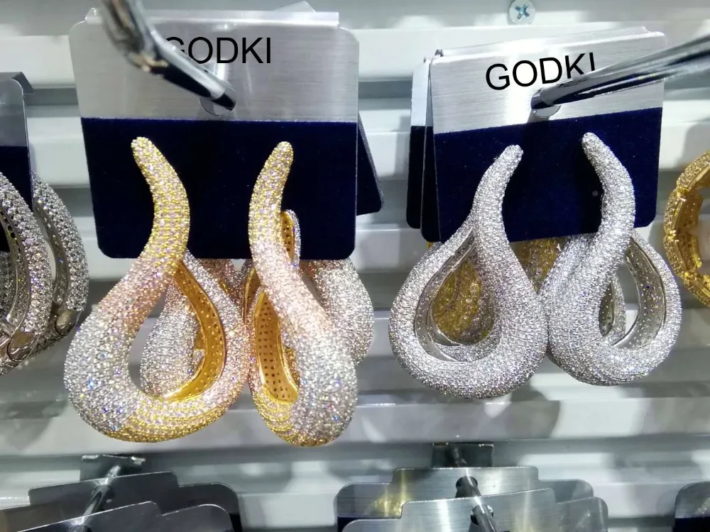 Godki роскошный водослива AAA кубический циркон CZ большие сережки для женщин
