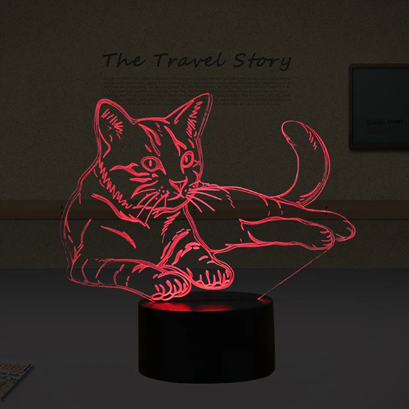 Новинка Кот 3D иллюзия Лампа USB LED сенсорный датчик света 7 видов цветов Пульт