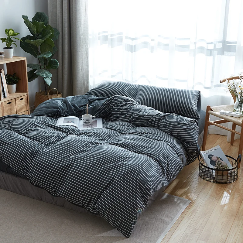 4 шт. Комплект постельного белья трикотажный хлопок Одноцветный Полный/queen/King