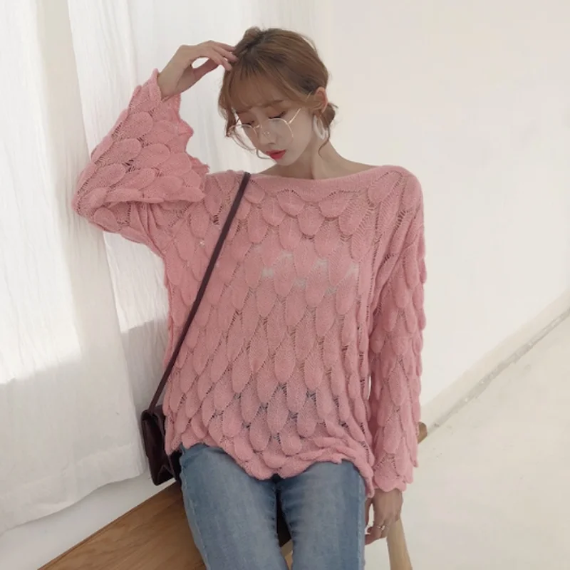 Женский трикотажный свитер Shellsuning объемный пуловер с круглым вырезом Розовый