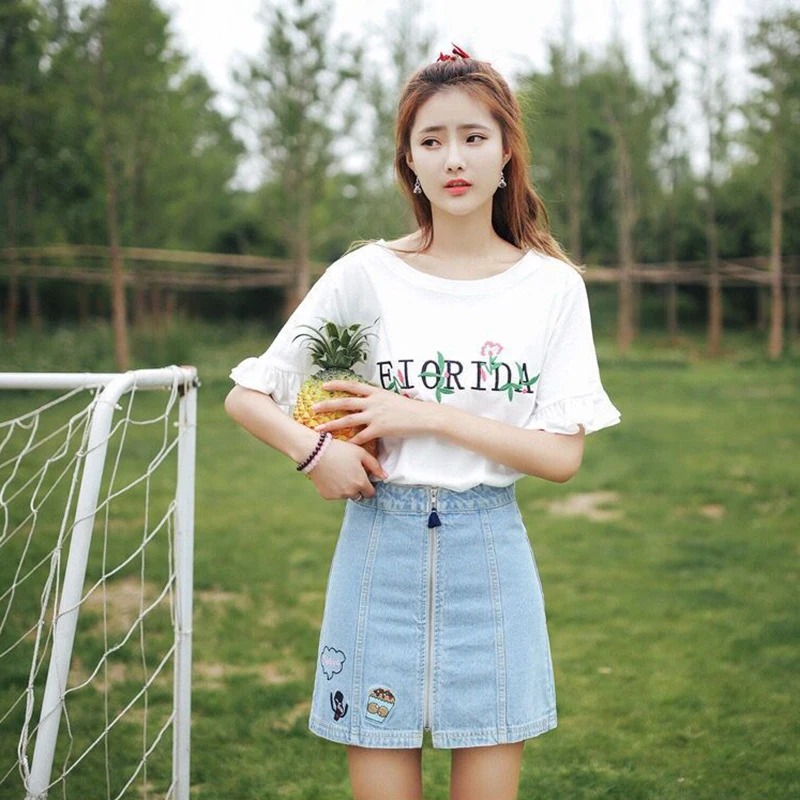 Милые женские белые свободные футболки Новинка лета 2019 футболка с круглым