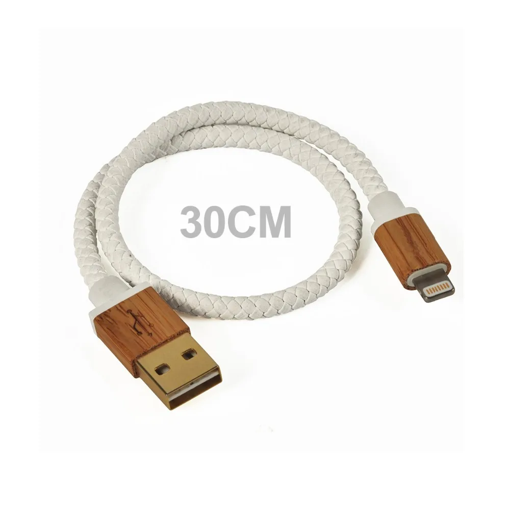 USB зарядный шнур 30 см Кожаный Плетеный Деревянный чехол usb кабель для быстрой