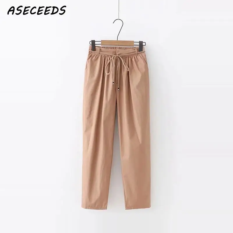 Осенние модные на шнуровке из хлопка и льна брюки карго Штаны Женские