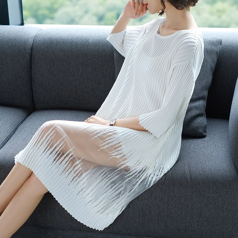 2018 New Summer Casual A-line Solid Half sleeve Lace Knee-length fashion Natural O-neck women Dresses plus size M-3XL | Женская одежда