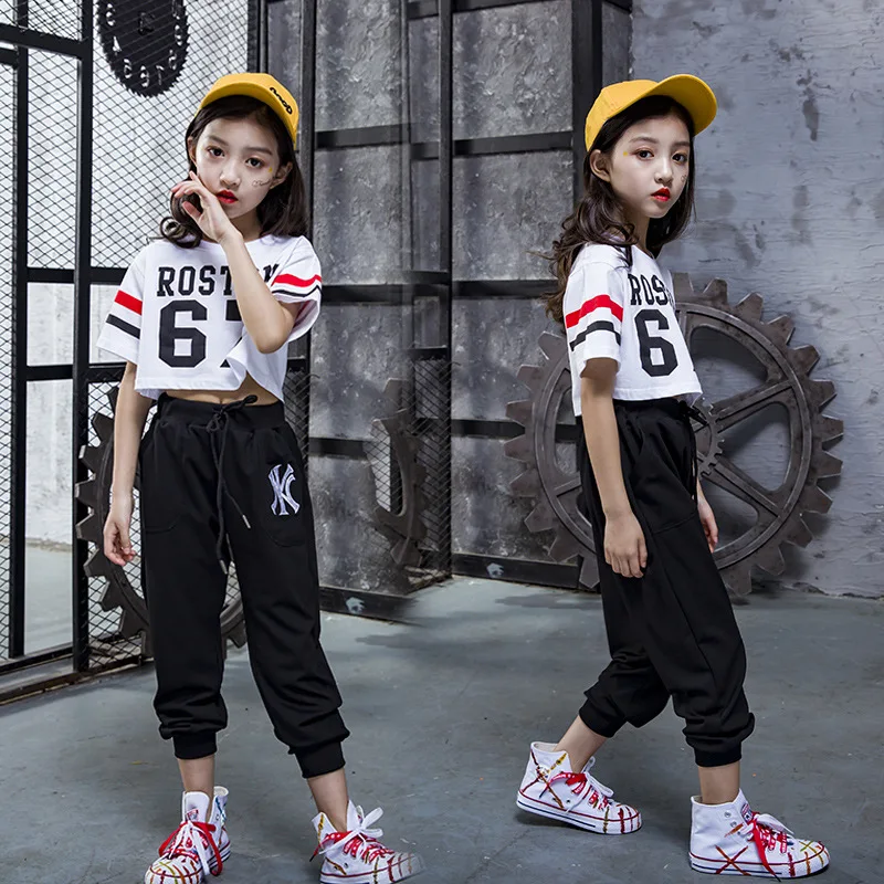 

1 set Kids Loose Cropped T Shirts Tops Casual Pant Hip Hop Clothing for Girls Jazz Dance Costume Ballroom Dancing Clothes Wear