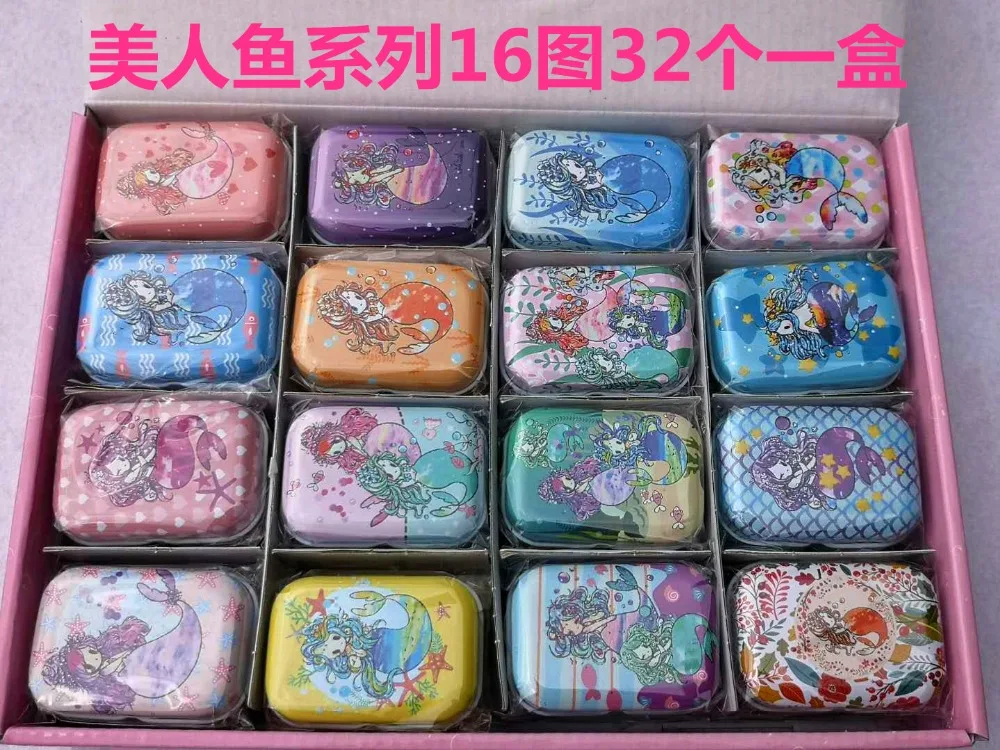 

32Pc(1 Box)/Lot Mermaid Series Mini Cover Iron Tin Metal Case / Can/Pill Cute Small Kit/Candy Storage Gift Box