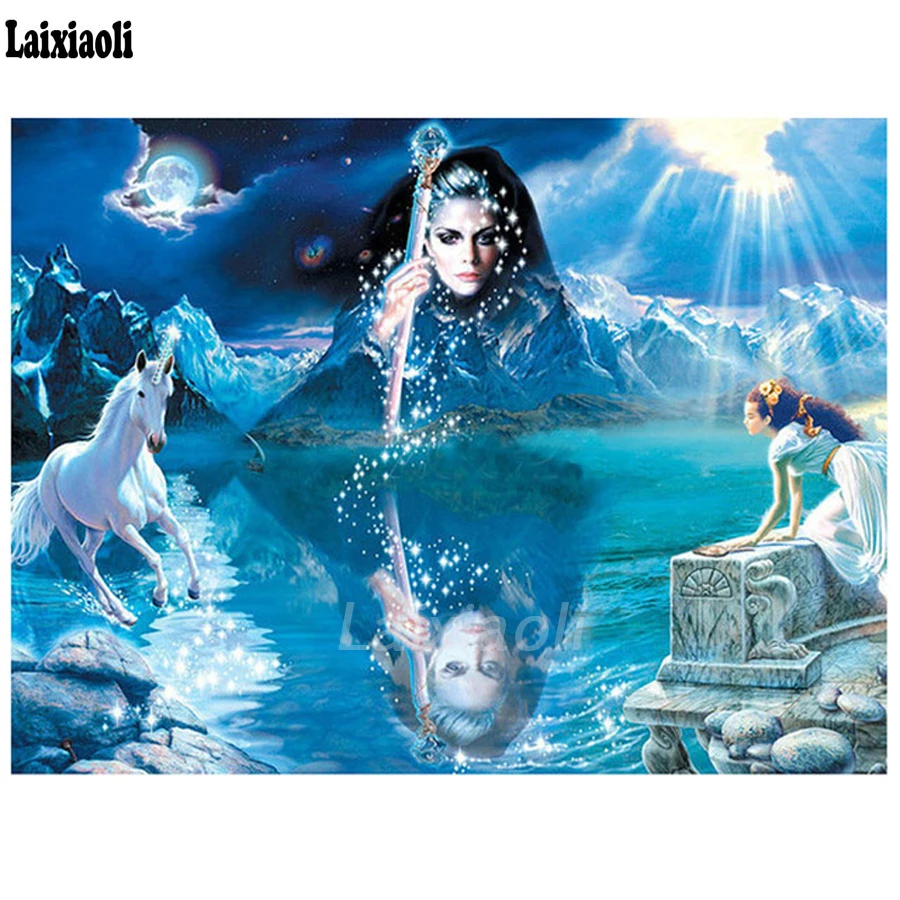 Diy 5d алмазная живопись магия Женская Единорог Вышивка крестиком камни в форме