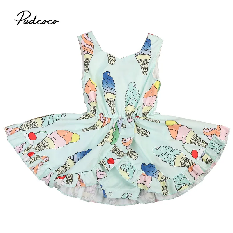Cute Toddler Baby Girls Ice Cream Printed Dress Sleeveless Summer Sunsuit Bodysuit-style Girl Dresses Kid Clothes 0-4T | Детская одежда
