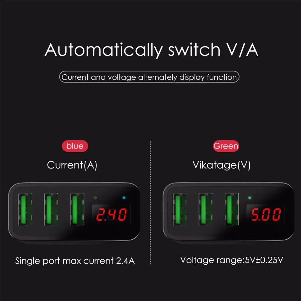 Зарядное устройство SOONHUA универсальное с 3 USB портами и светодиодным