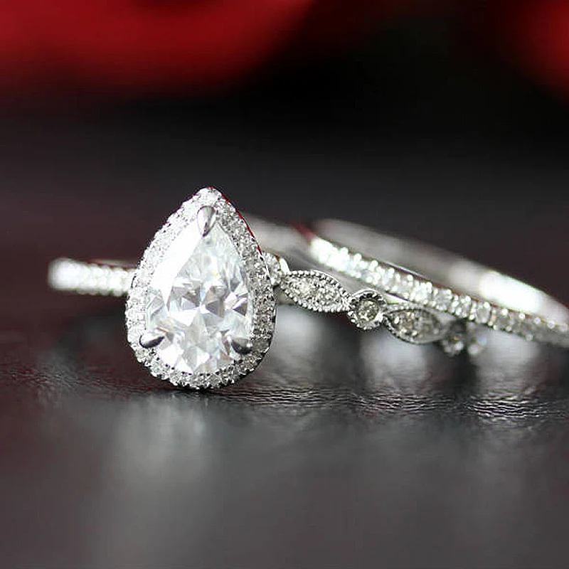 1.5ct 9x6 мм Огранка груша Moissanite обручальное кольцо и набор обручальных браслетов 14K