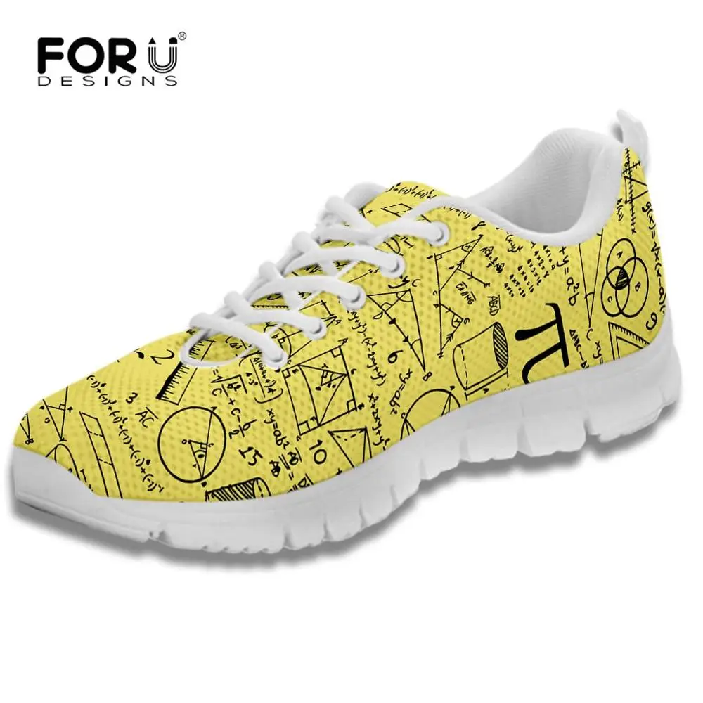 

FORUDESIGNS Math Pattern Sneakers Designer Women Shoes Casual Lace-Up Breathable Walking Mesh Flat Shoes Woman Zapatos de mujer