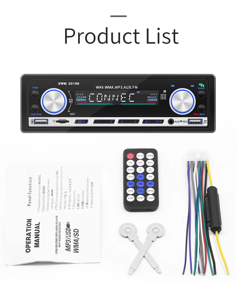 Car MP3 bluetooth Model Hands-Free Call Player Plug-in Card Radio 20168 Auto |