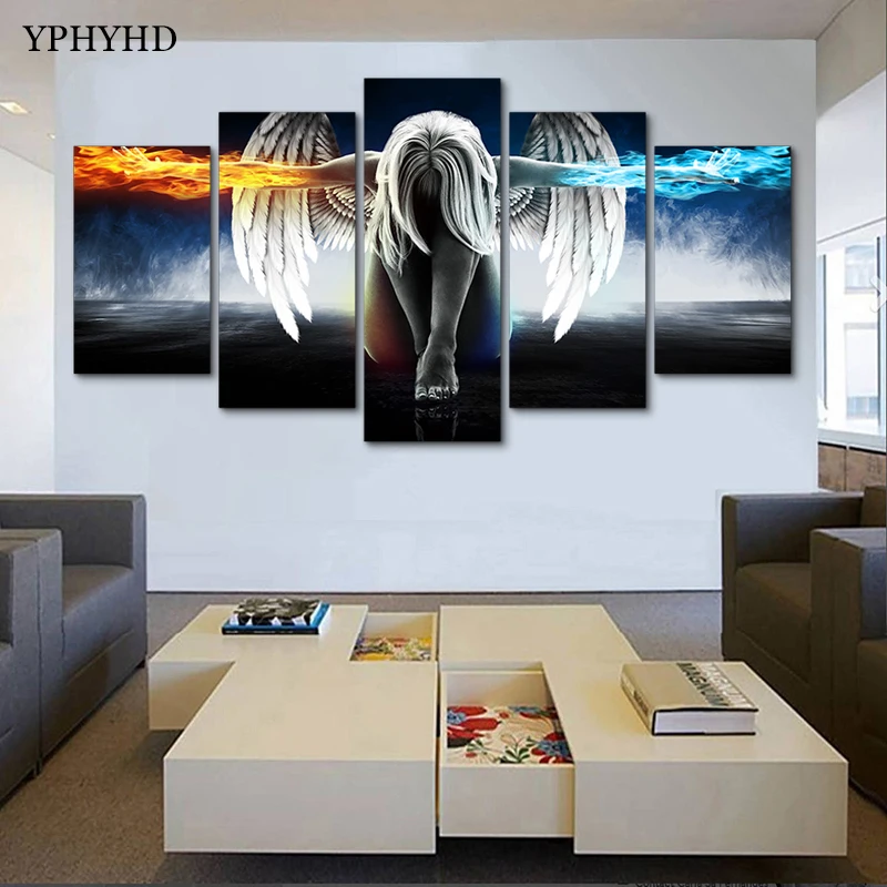 YPHYHD современный 5 шт. Холст Картина Печать постер Ангел Девушка стены искусства