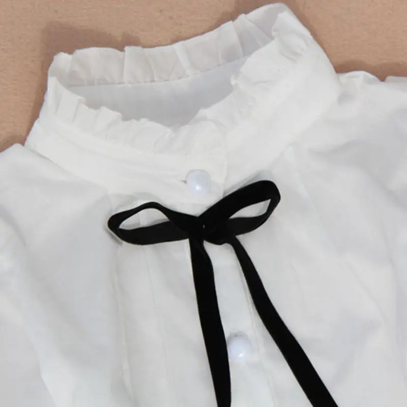 Блузка для девочек подростков белая хлопковая блузка с длинным рукавом и бантом