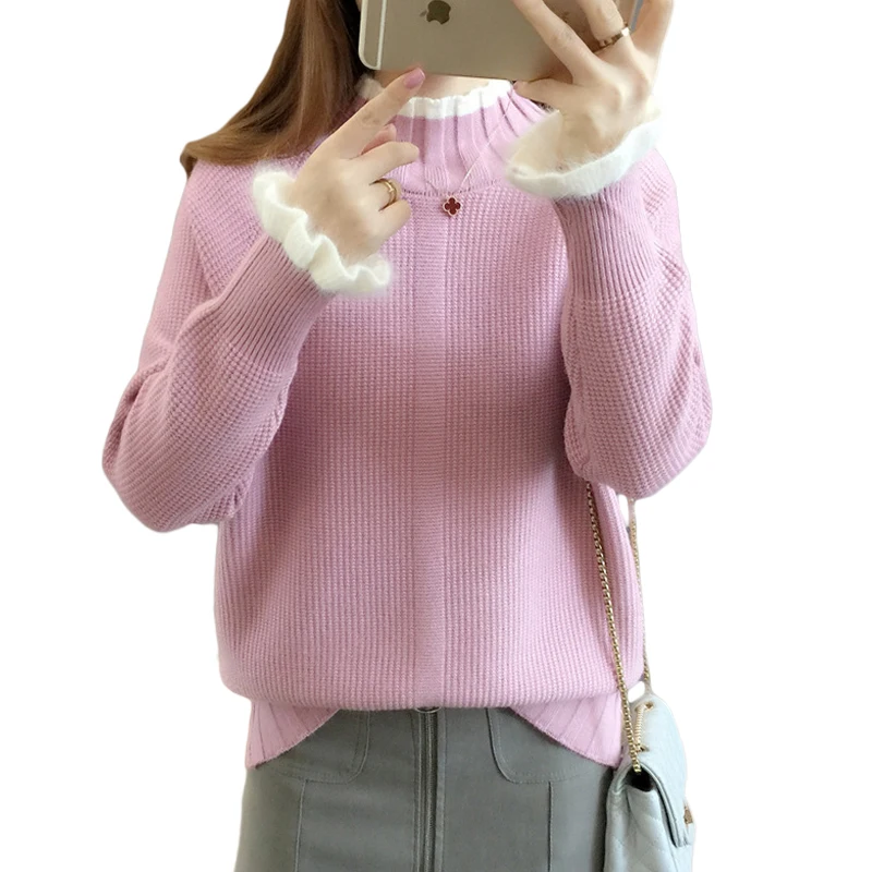 Милые свитера для девочек сезон 2019 зимние пуловеры с высоким воротником топ