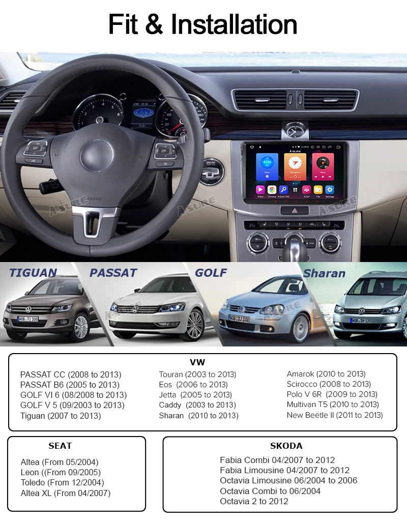 A-Sure 2 Din Android 9,0 Автомагнитола gps Navi для Volkswagen VW Passat b6 Tiguan Polo Golf 5 6 Caddy Transporter T5 Touran Skoda