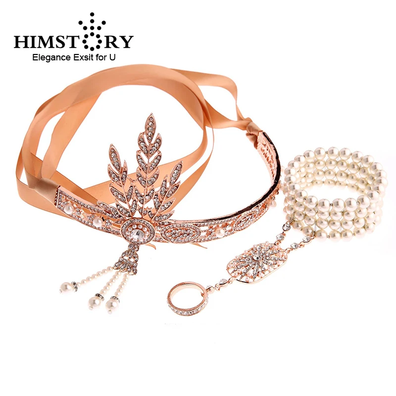 

HIMSTORY Vintage Great Gatsby Headband Hair Accessories Crystal Pearl Tassels Hair Jewelry Wedding Jewelry Accessories
