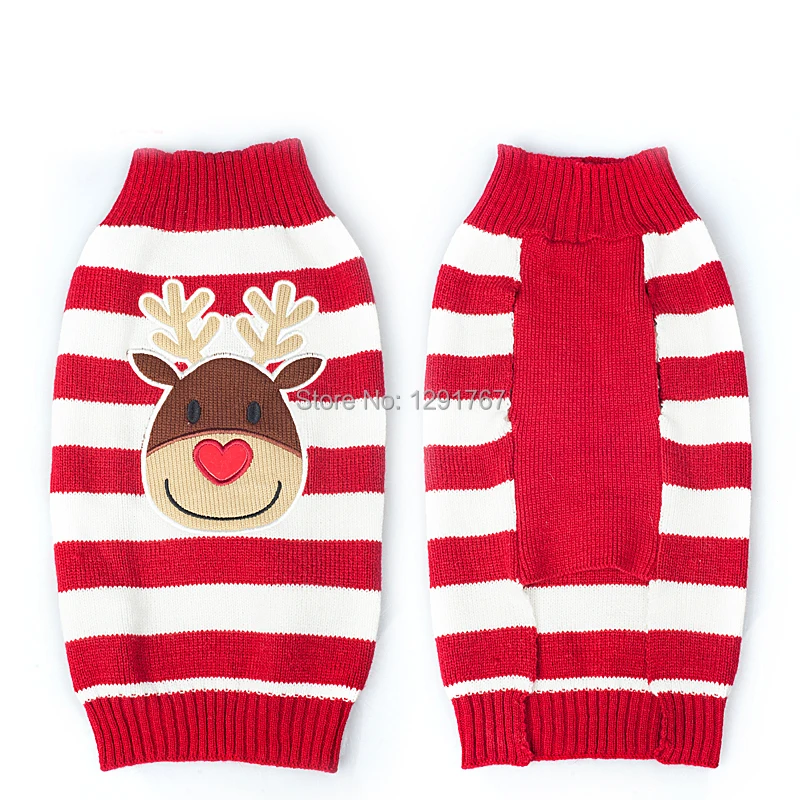 Свитер вязаный крючком в полоску с оленями 7 размеров|dog sweater|reindeer petdog sweater christmas |