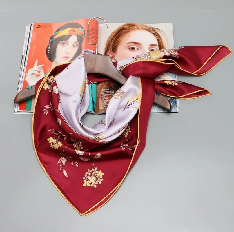 Женский шёлковый шарф платок с цветочным принтом 90x90|square silk scarves|silk twill scarfsilk scarf |