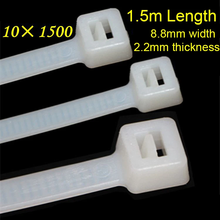 

50pcs/lot 10*1500mm Nylon White 1.5 Meters 8.8mm width Long Cable Tie Fixed Seal Bandage Wire Zip Ties Self Locking