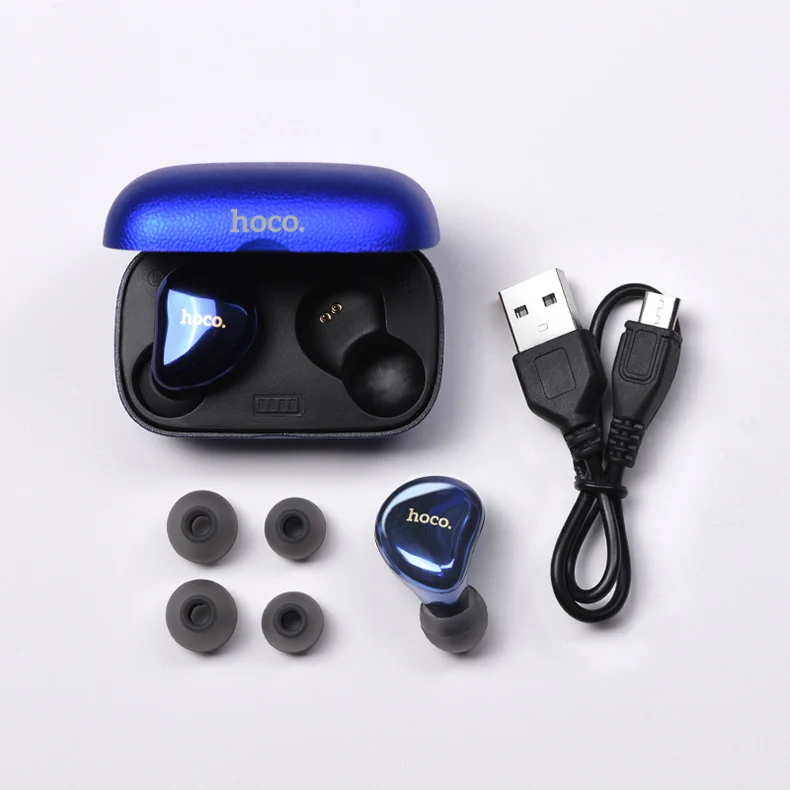 HOCO беспроводные Bluetooth наушники Bluetooth 5,0 CSR гарнитуры для близнецов A2DP Avrcp стерео звук громкой связи TWS наушники с блоком питания - Цвет: Blue