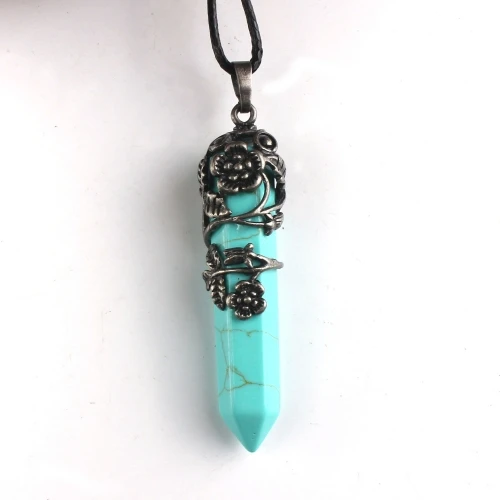 Green Howlite Крафт-бусины Популярные Посеребренные розовые с кварцевым тигровым глазом каменные листья цветок подвеска зеленая бирюза опаловые украшения - Окраска металла: Green Howlite