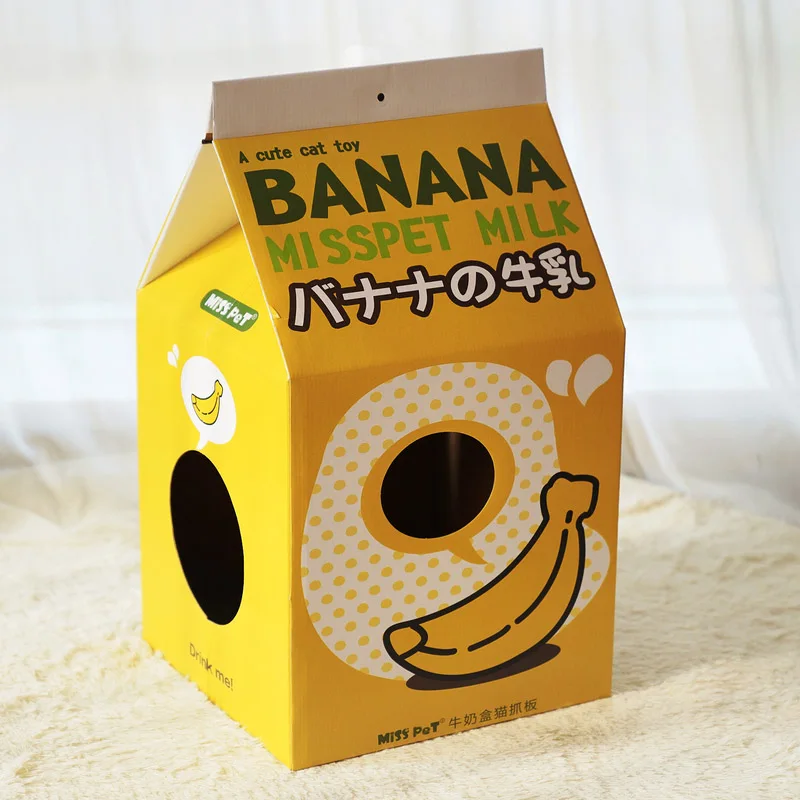 Banana DIY Домик для домашних животных, молочная коробка для кошек, скребок для кошачьих туалетов, гофрированная бумажная коробка для кошек, складной игрушечный домик, шлифовальный коготь - Цвет: Banana