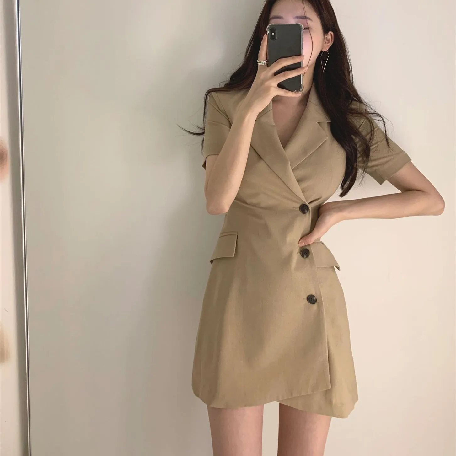 Женское летнее Мини-Платье-туника с v-образным вырезом элегантное офисное платье