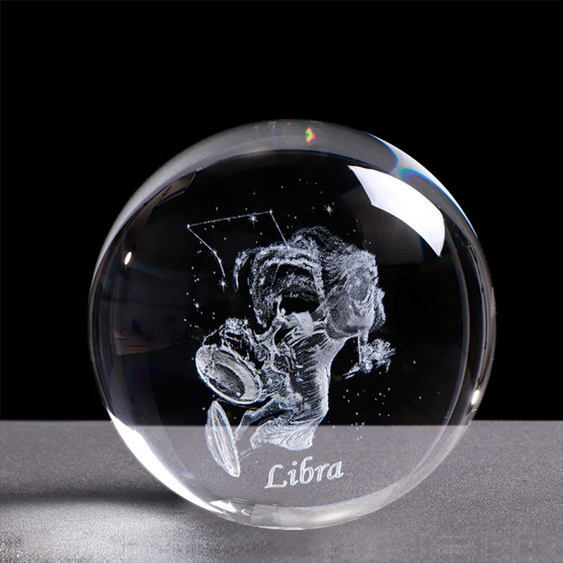 Libra 3D Хрустальные Знаки зодиака шар лазерная гравировка созвездия стеклянный шар украшение дома День рождения кулоны со знаками Зодиака стеклянный шар 8 см - Цвет: Libra