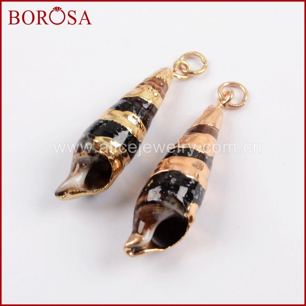 Маленькие подвески BOROSA в виде черной морской ракушки с золотой отделкой