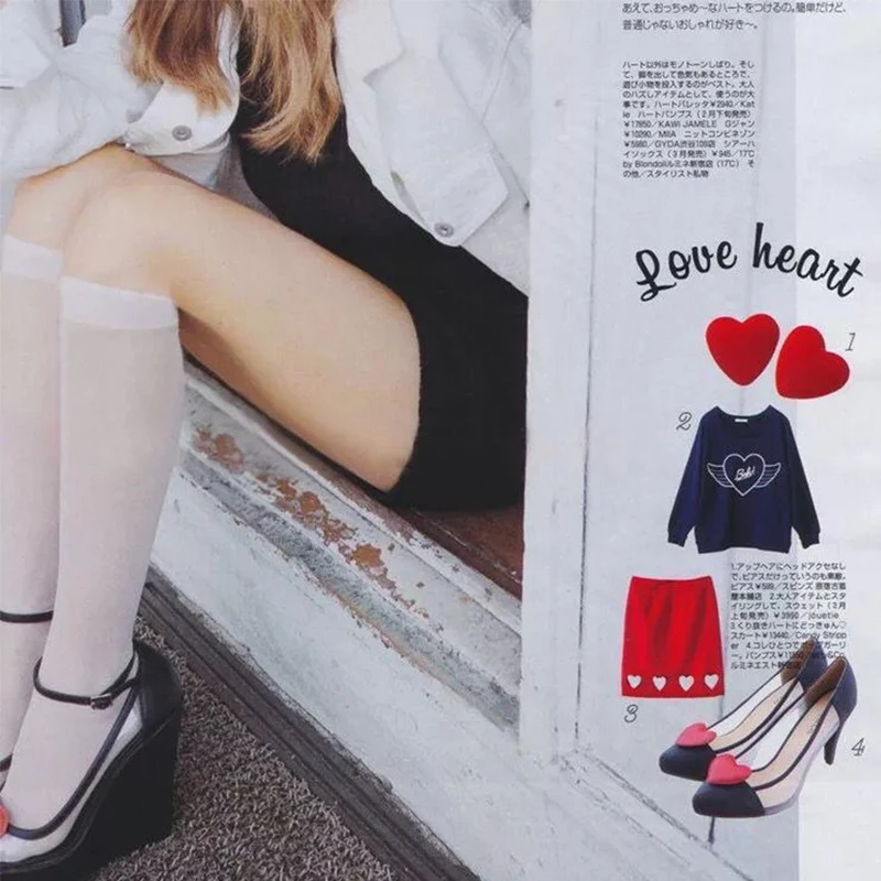 Японский стиль INS простой белый комплект чулки до колена прозрачные женские